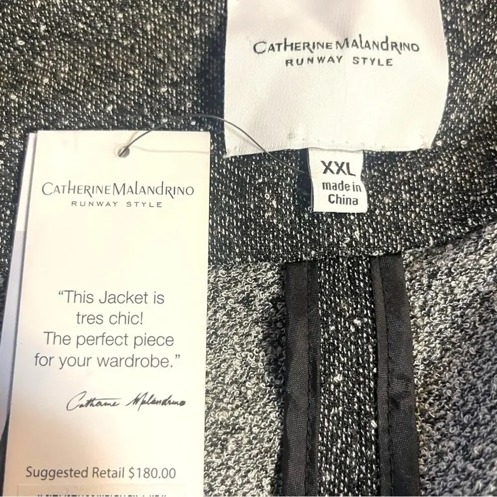 Catherine Malandrino Runway Style Asymmetrical Zip Moto Jacket Black XXL